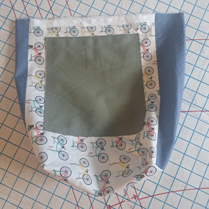 An image showing the completed bag lining with interior pocket sewn in place.